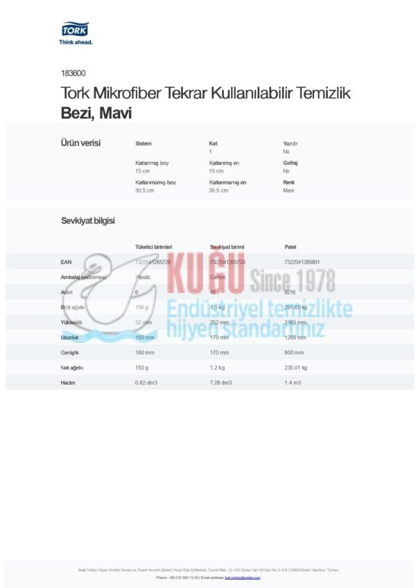 KT-183600 Tork Mavi Renk Mikrofiber Tekrar Kullanılabilir Temizlik Bezi (1 Paket 6 Adet-Koli İçi 8 Paket) - Görsel 4