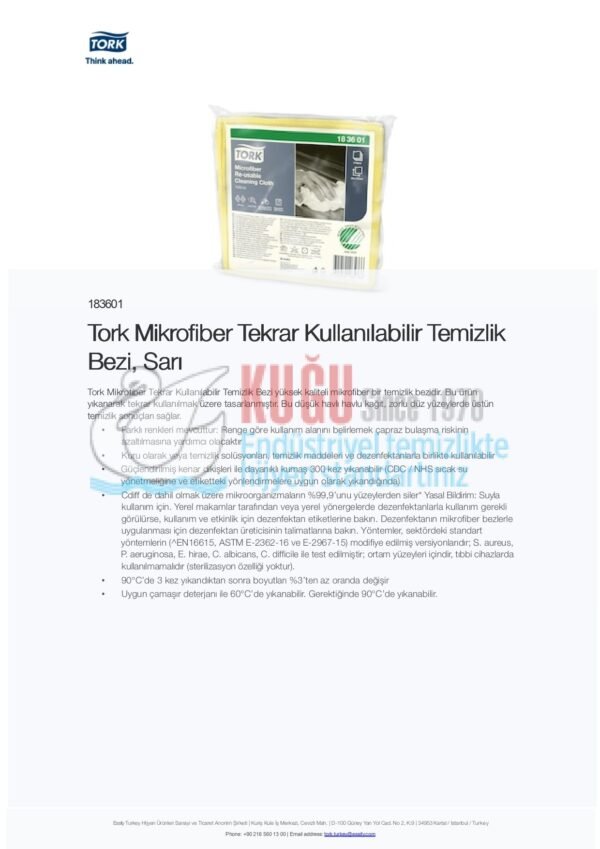 KT-183601 Tork Mikrofiber Tekrar Kullanılabilir Temizlik Bezi, Sarı - Görsel 3