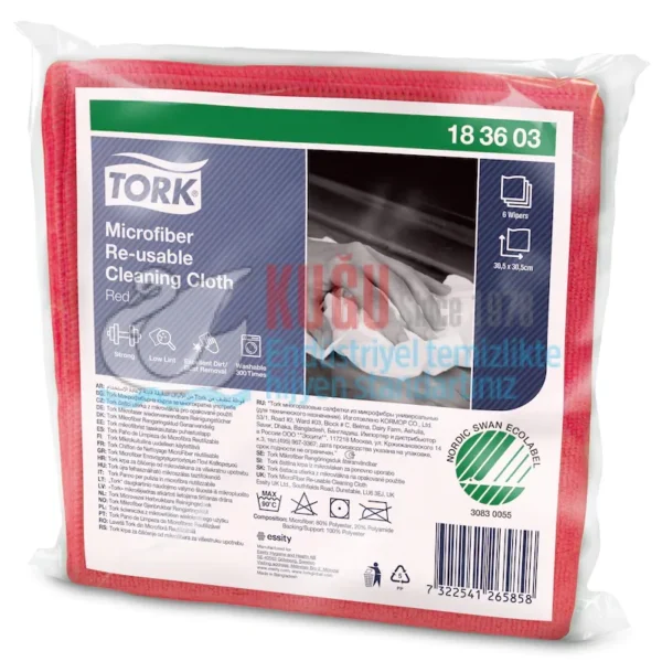 KT-183603 Tork Mikrofiber Tekrar Kullanılabilir Kırmızı Temizlik Bezi (1 Paket 6 Adet-Koli İçi 8 Paket) - Görsel 1