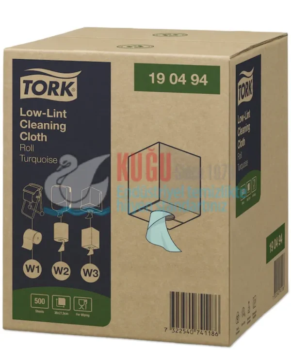 KT-190494 Tork W1 Sistem Nonwoven Turkuaz Temizlik Bezi Düşük Hav 500 Yaprak (1 Rulo 180 Metre-Koli İçi 1 Rulo) - Görsel 3