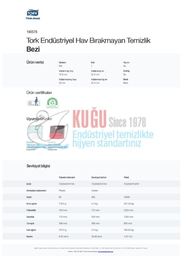 KT-190578 Tork Endüstriyel Hav Bırakmayan Mavi Temizlik Bezi - Görsel 5