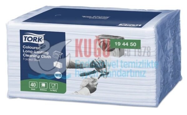 KT-194450 Tork W8 Sistem Mavi Renkli Uzun Ömürlü Temizlik Bezi (1 Paket 40 Adet-Koli İçi 8 Paket) - Görsel 3