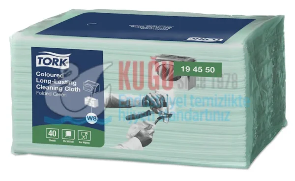 KT-194550 Tork W8 Sistem Yeşil Renkli Uzun Ömürlü Temizlik Bezi (1 Paket 40 Adet-Koli İçi 8 Paket) - Görsel 5
