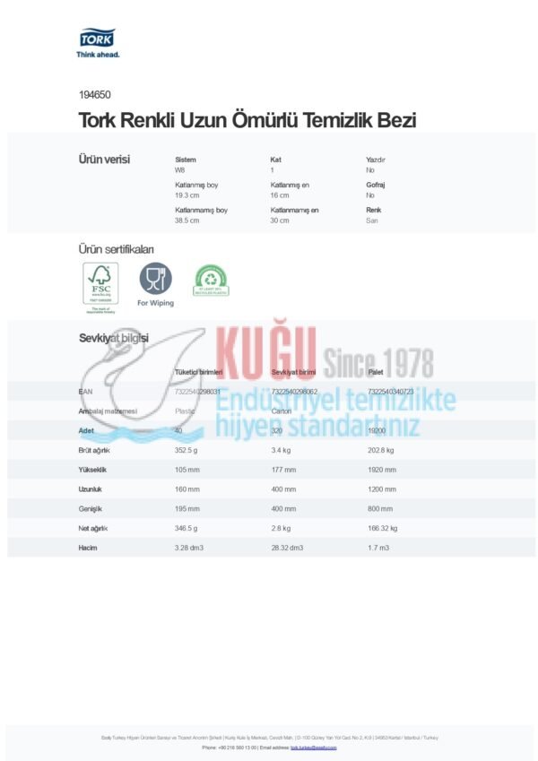 KT-194650 Tork W8 Sistem Sarı Renkli Uzun Ömürlü Temizlik Bezi (1 Paket 40 Adet-Koli İçi 8 Paket) - Görsel 12