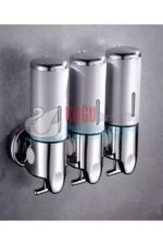 8055 Üçlü 1500 Ml 304 S.S. Paslanmaz Çelik Üstten Doldurmalı Hazneli Sıvı Sabun Şampuan Duş Jeli Dispenser Aparatı