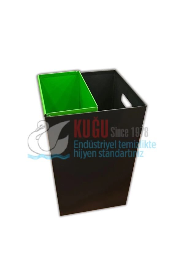 DK-2014 Deri Kaplı Çift Bölmeli Metal İç Kovalı Geri Dönüşüm Sıfır Atık Çöp Kovası - Görsel 2