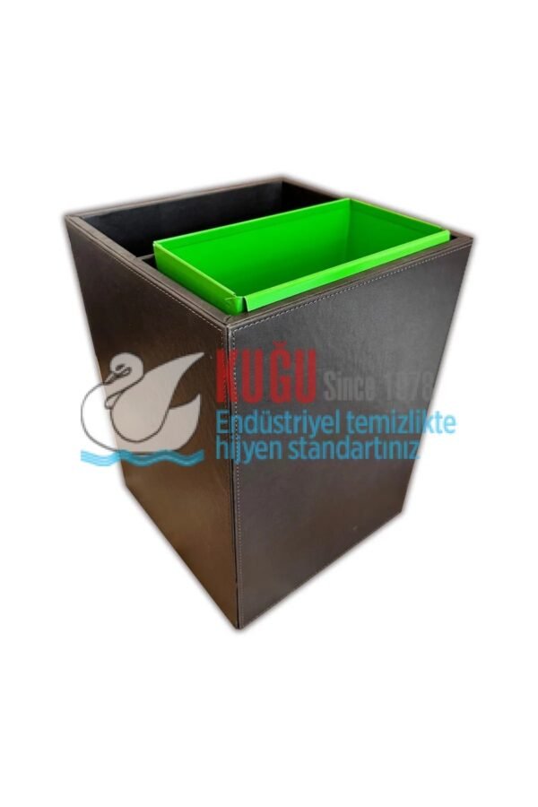 DK-2015 Deri Kaplı Çift Bölmeli Metal İç Kovalı Geri Dönüşüm Sıfır Atık Çöp Kovası - Görsel 1