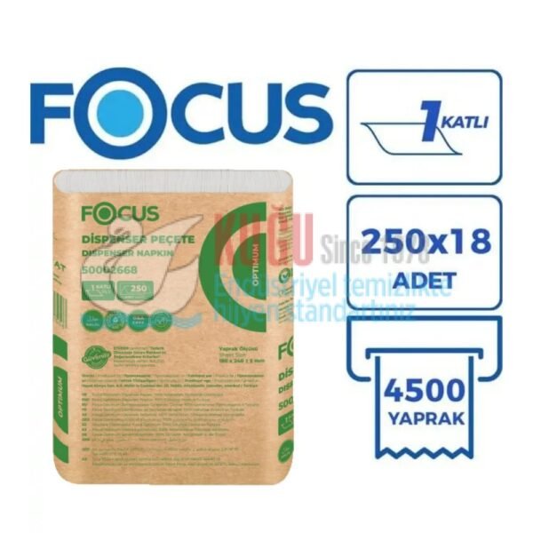 50002668 Focus Optimum Tek Katlı Dispenser Peçete 18 x 24 cm (1 Paket 250 Adet-Koli İçi 18 Paket) 3,3 Kg - Görsel 2