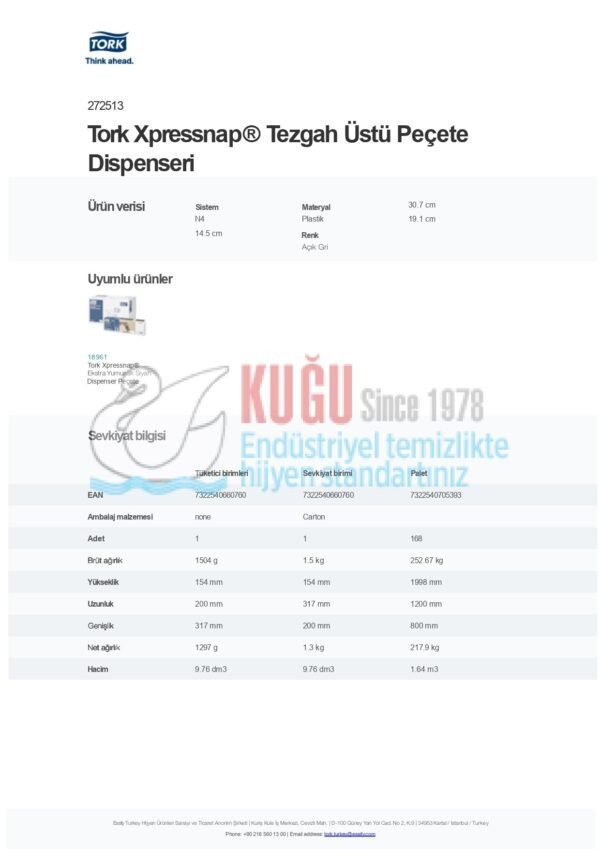 KT-272513 Tork Xpressnap® Tezgah Üstü Peçete Dispenseri - Görsel 6