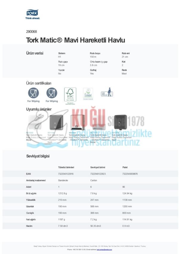 KT-290068 Tork Matic® Mavi Hareketli Havlu (1 Rulo 150 Metre-Koli İçi 6 Rulo) - Görsel 5