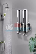 8054 Çiftli 500x2 1000 Ml Hazneli T Çekmeli 304 Kalite Paslanmaz Çelik Sıvı Sabun Şampuan Duş Jeli Dispanseri Aparatı - Görsel 5