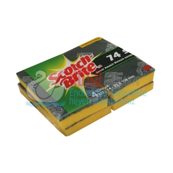 7000099879 3M™ Scotch Brite™ Yeşil Renk 74 Genel Amaçlı Bulaşık Süngeri (1 Paket 4 Adet-1 Koli 8 Paket-Koli İçi 32 Adet) - Görsel 1