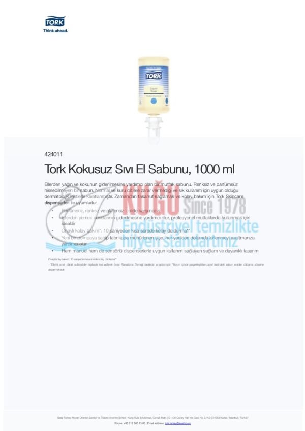 KT-424011 1000 ml Tork Kokusuz Sıvı El Sabunu - Görsel 3