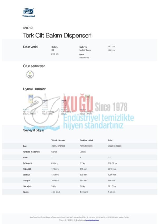 KT-460010 Tork Paslanmaz Çelik Metal 1 Litre Hacimli S4 Sistem Köpük Sabun ve Cilt Bakım Dispenseri - Görsel 8