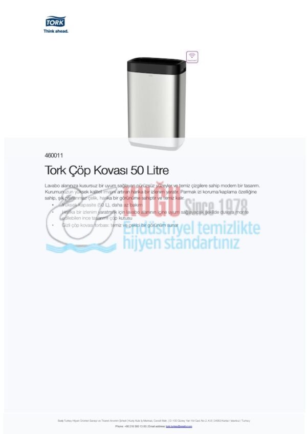 KT-460011 Tork Paslanmaz Çelik Metal B1 Sistem 50 Litre Çöp Kovası - Görsel 7