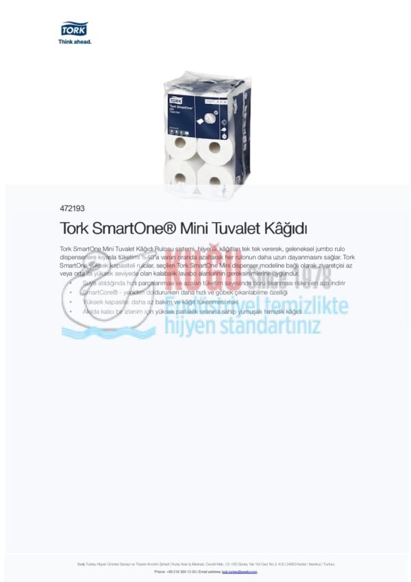 KT-472193 Tork SmartOne® Mini Cimri İçten Çekmeli WC Tuvalet Kâğıdı (1 Rulo 112 Metre-Koli İçi 12 Rulo) - Görsel 12