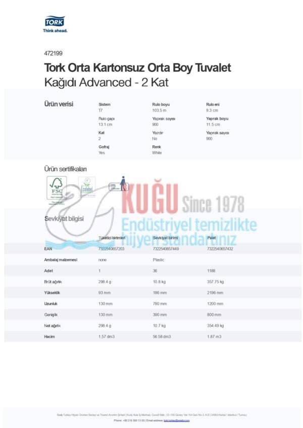 KT-472199 Tork Orta Kartonsuz Orta Boy Tuvalet Kağıdı Advanced - 2 Kat - Görsel 5