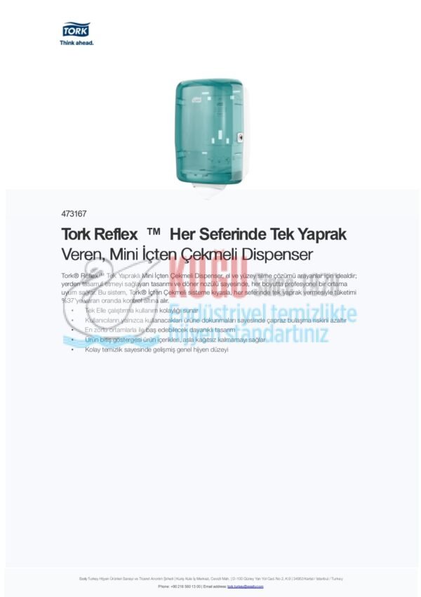 KT-473167 Tork Reflex ™ Her Seferinde Tek Yaprak Veren, Mini İçten Çekmeli Dispenser - Görsel 5