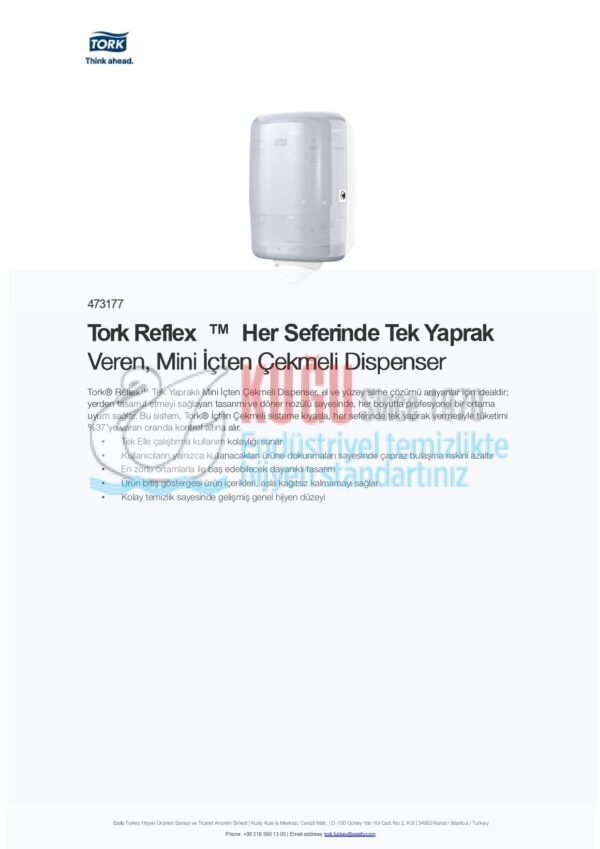 KT-473177 Tork Reflex ™ Her Seferinde Tek Yaprak Veren, Mini İçten Çekmeli Dispenser - Görsel 5