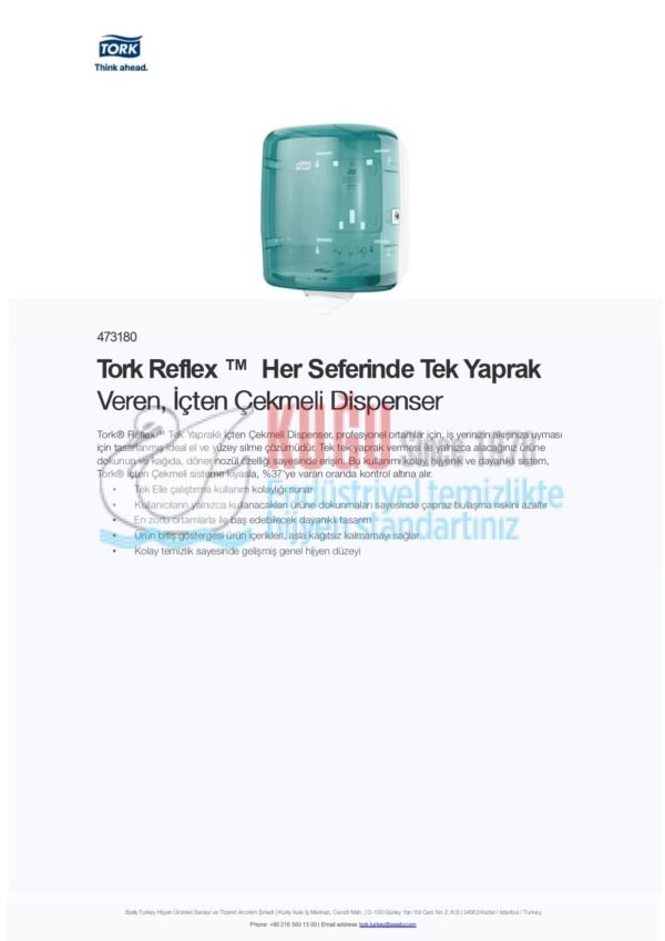 KT-473180 Tork Reflex™ Turkuaz M4 Sistem Her Seferinde Tek Yaprak Veren, İçten Çekmeli Havlu Dispenseri - Görsel 5
