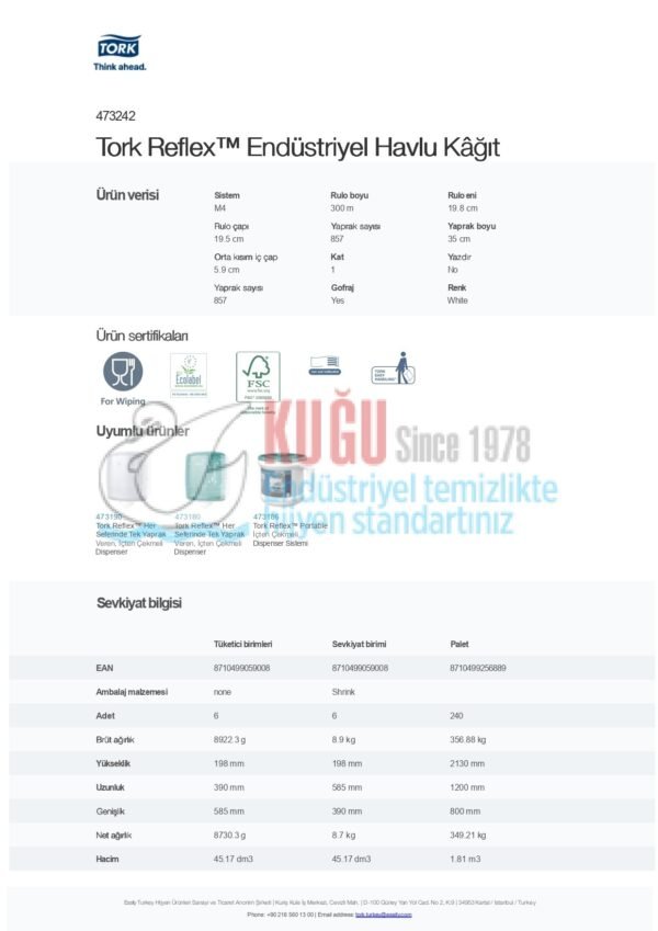 KT-473242 Tork Reflex™ M4 Sistem Endüstriyel İçten Çekmeli Havlu Kâğıt (300 Metre 1 Rulo-Koli İçi 6 Rulo) - Görsel 11