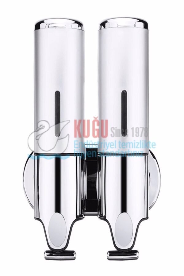 8054 Çiftli 500x2 1000 Ml Hazneli T Çekmeli 304 Kalite Paslanmaz Çelik Sıvı Sabun Şampuan Duş Jeli Dispanseri Aparatı - Görsel 6