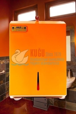 4a2c582f-909d-467c-a665-75e186b58bc9.jpg 2636-O Turuncu Renk Paslanmaz Çelik 400 Adet Kağıt Kapasiteli Z Katlama El Havlusu Dispenser Aparatı - Görsel 1