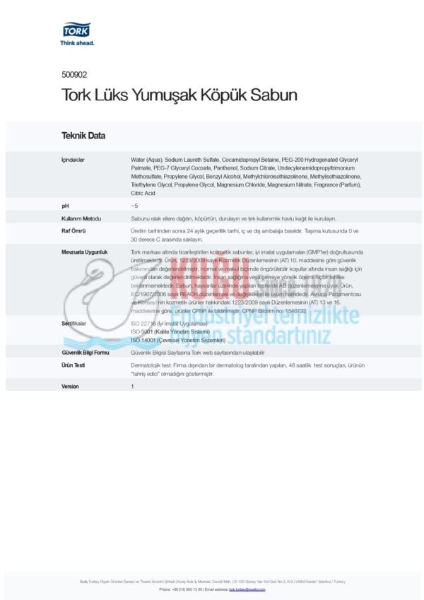 KT-500902 Tork 800 ML Lüks Yumuşak Köpük Sabun - Görsel 4
