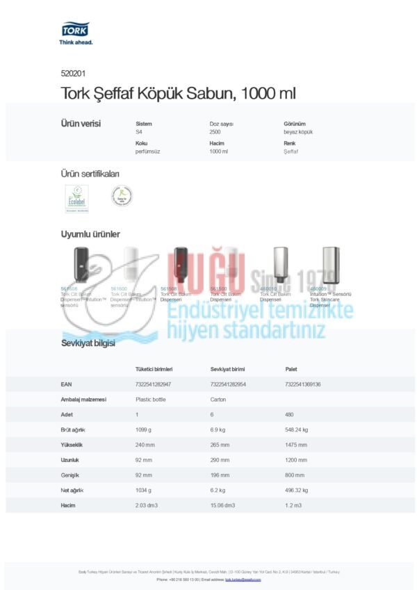 KT-520201 Tork S4 Sistem 1000 ML Şeffaf Clarity Köpük Sabun (1 Adet 1000 ML-Koli İçi 6 Adet) - Görsel 4