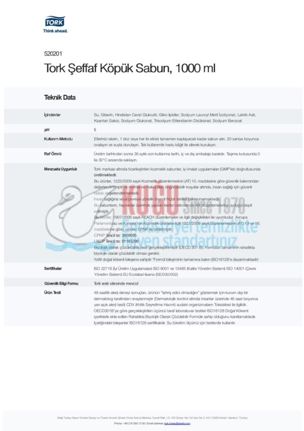 KT-520201 Tork S4 Sistem 1000 ML Şeffaf Clarity Köpük Sabun (1 Adet 1000 ML-Koli İçi 6 Adet) - Görsel 5