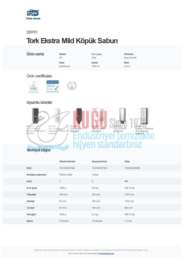 KT-520701 1000 ML Tork Ekstra Mild Köpük Sabun - Görsel 10