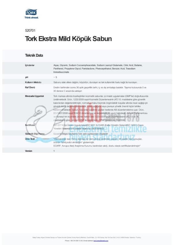 KT-520701 1000 ML Tork Ekstra Mild Köpük Sabun - Görsel 11