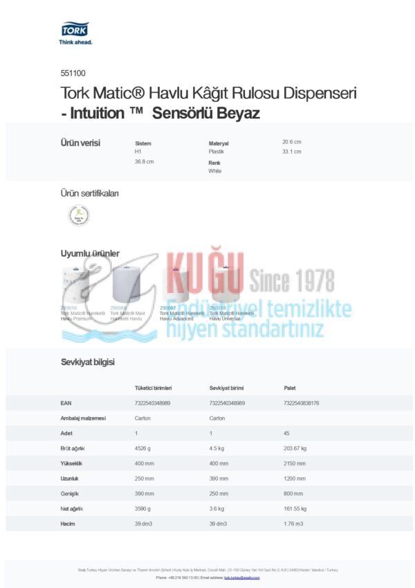 KT-551100 Sensörlü Tork Matic® H1 Sistem Beyaz Hareketli Havlu Dispenseri - Görsel 14