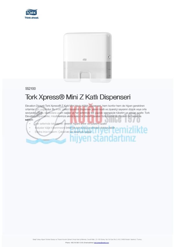 KT-552100 Tork Xpress®  H2 Sistem Beyaz Mini Z Katlı Havlu Dispenseri - Görsel 11