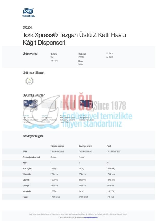 KT-552200 Tork Xpress® H2 Sistem Beyaz Masa Üstü Z Katlı Havlu Kâğıt Dispenseri - Görsel 9