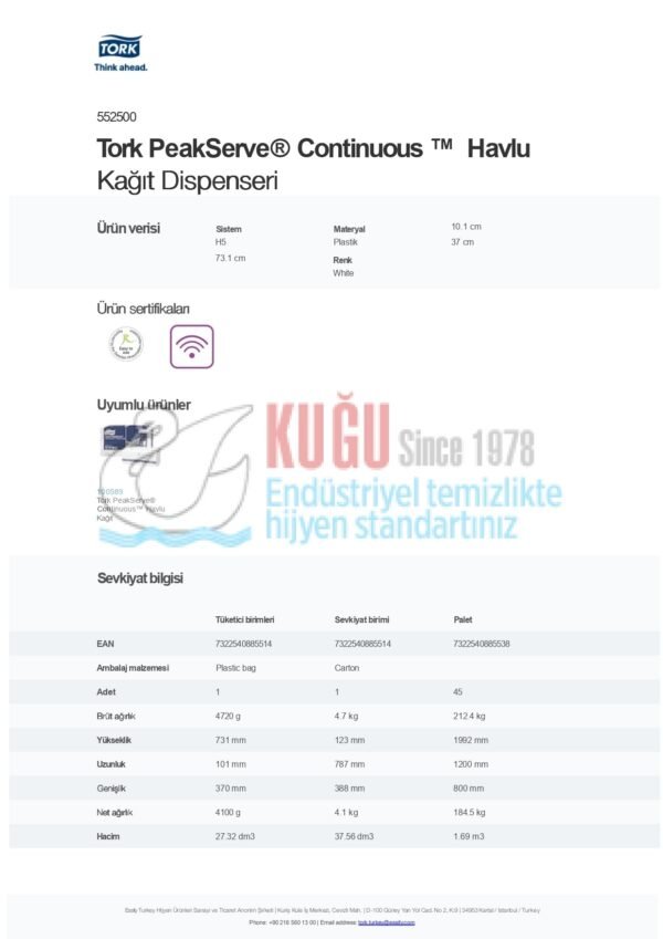 KT-552500 Tork PeakServe® H5 Sistem Beyaz Continuous™ Havlu Kağıt Dispenseri - Görsel 11