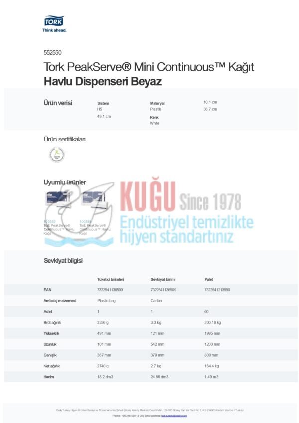 KT-552550 Tork PeakServe® H5 Sistem Mini Continuous™ Kağıt Havlu Dispenseri Beyaz - Görsel 18