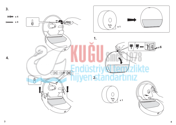 KT-555000 Beyaz Tork T2 Sistem Mini Jumbo Tuvalet Kâğıdı Dispenseri - Görsel 12