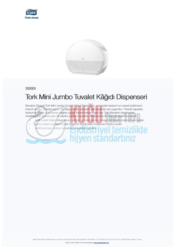 KT-555000 Beyaz Tork T2 Sistem Mini Jumbo Tuvalet Kâğıdı Dispenseri - Görsel 10