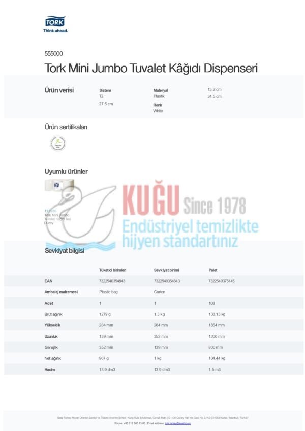 KT-555000 Beyaz Tork T2 Sistem Mini Jumbo Tuvalet Kâğıdı Dispenseri - Görsel 11