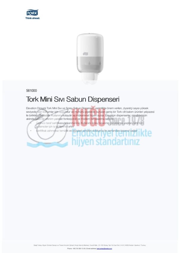 KT-561000 Tork Beyaz Mini 475 ML S2 Sistem Sıvı Sabun ve Duş Kremi Dispenseri - Görsel 12