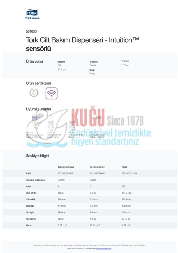KT-561600 Tork Beyaz Renk S4 Sistem Sensörlü Pilli 1 Litre İç Hacimli Köpük Sabun Dispanseri - Intuition™ - Görsel 14