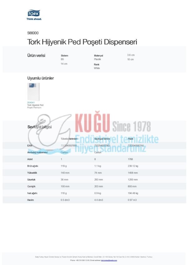 KT-566000 Beyaz Tork Hijyenik Ped Poşeti Dispenseri - Görsel 4