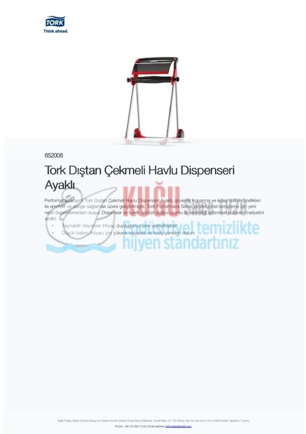 KT-652008 Tork W1 Sistem Kırmızı Dıştan Çekmeli Ayaklı Taşınabilinir Seyyar Havlu Dispenseri - Görsel 10