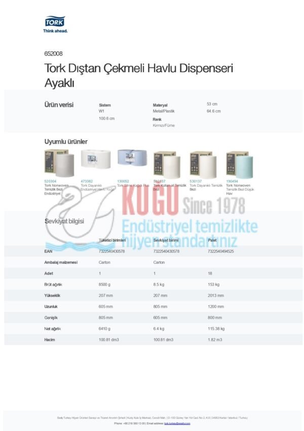 KT-652008 Tork W1 Sistem Kırmızı Dıştan Çekmeli Ayaklı Taşınabilinir Seyyar Havlu Dispenseri - Görsel 11