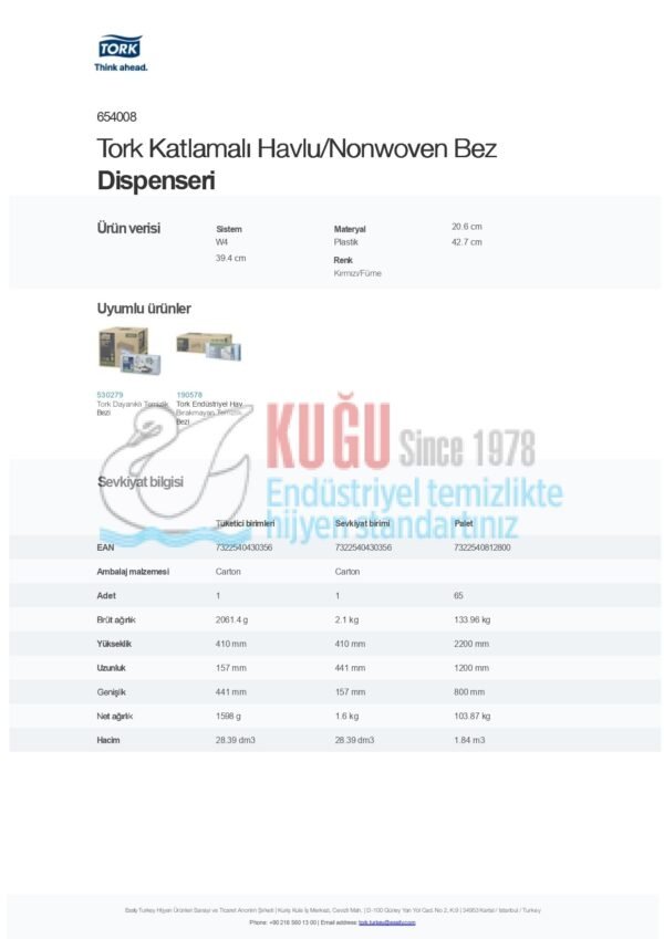 KT-654008 Tork W4 Sistem Kırmızı Katlamalı Havlu/Nonwoven Bez Dispenseri - Görsel 10