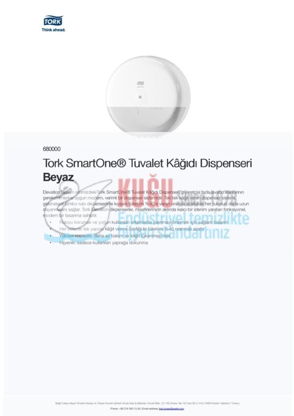 KT-680000 Tork SmartOne® T8 Sistem Maxi Cimri İçten Çekmeli WC Tuvalet Kâğıdı Dispenseri Beyaz - Görsel 10
