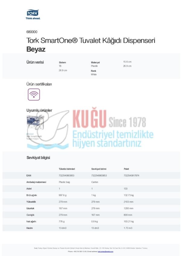 KT-680000 Tork SmartOne® T8 Sistem Maxi Cimri İçten Çekmeli WC Tuvalet Kâğıdı Dispenseri Beyaz - Görsel 11