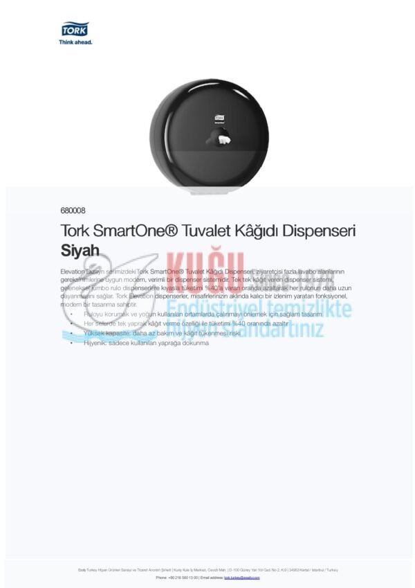 KT-680008 Siyah Tork SmartOne® T8 Sistem Cimri İçten Çekmeli Maxi Tuvalet Kâğıdı Dispenseri - Görsel 7