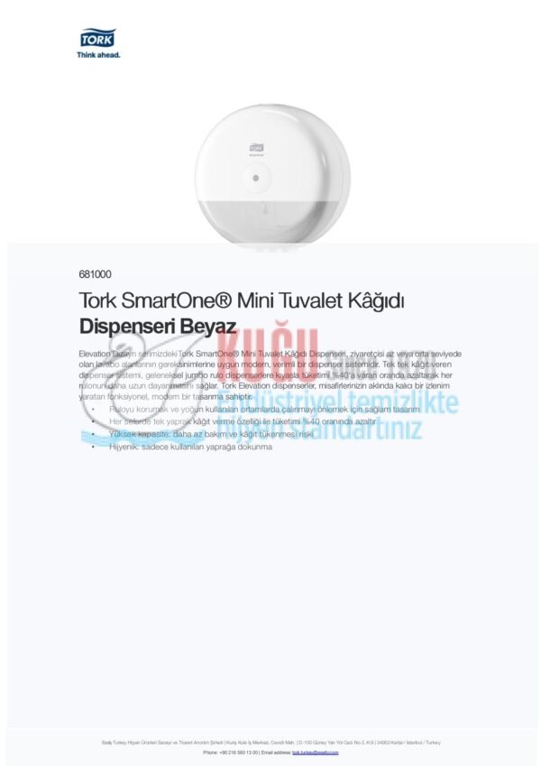 KT-681000 Tork SmartOne® T9 Sistem Beyaz Mini Cimri İçten Çekmeli WC Tuvalet Kâğıdı Dispenseri - Görsel 12